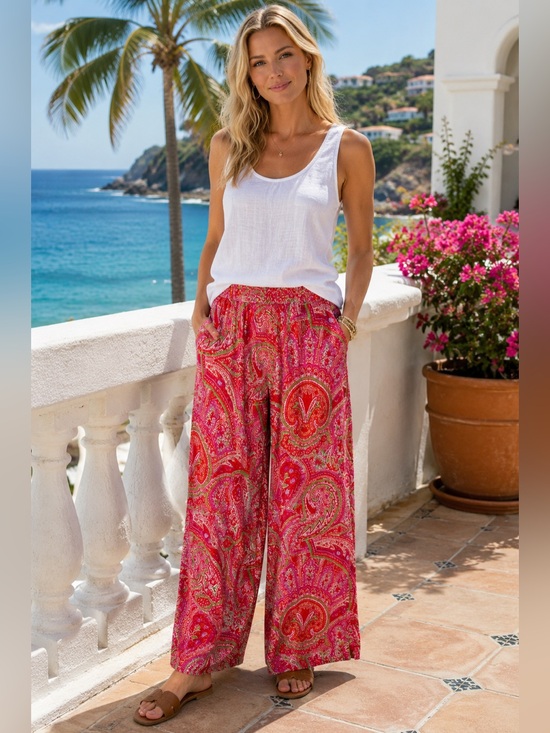 Lauren Ralph Lauren Pants - Lauren Ralph Lauren Paisley Wide Leg Palazzo Pants Pink Orange XL